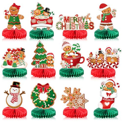 Frienda 12 Pcs Gingerbread Honeycomb Centerpieces 3D Christmas Decor