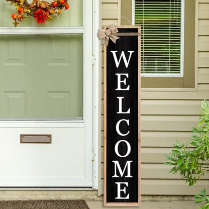 TQianJiang Outdoor 2in1 Welcome Sign for Front Porch Standing 45"X9" Wood - color: 2in1 Welcome (Wood Black)