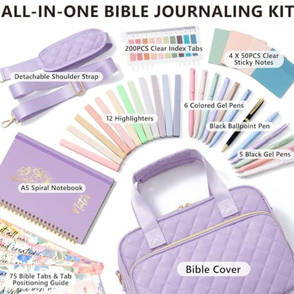 Bible Cover Case for Women, Bible Tote Bag w/Study Supplies Journaling Kit
