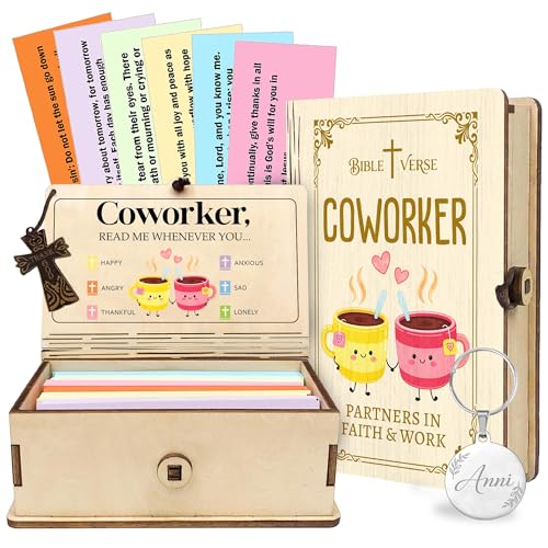 Personalized Bible Verse Box for Coworker with Prayer Cross, 150 Color-Coded Scripture Cards, Custom Name Keychain, Christian Appreciation Gift, Daily Encouragement Keepsake - color: Coworker