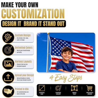 Custom Flag with Face on It by BCB Print; Custom Flag with Picture; Customizable Flag; Custom Pink American Flag; 5 Sizes; HD Print; 2 Grommets; No Pole/Hardware; Made in USA - color: Flag with Photo