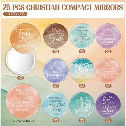 Feifeiya 25 Sets Christian Gifts Bulk for Church Bible Verses Ballpoint Pens Religious Emergency Bookmarks Compact Mirrors for Women Grandmother Bible Study Group