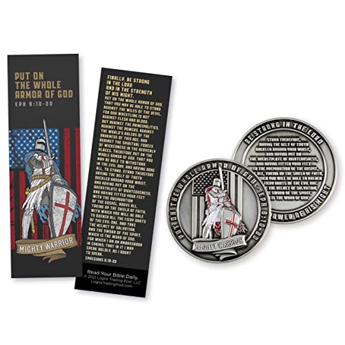 Armor of God Bookmarks & Challenge Coin, Pack of 25 Templar Knight Bible Bookmarkers & 1 Matching High Relief Armour of God Christian Commemorative Souvenir Coin, Scripture Cards & Pocket Prayer Token - color: Templar Knight, size: Pack of 25 & Matching C