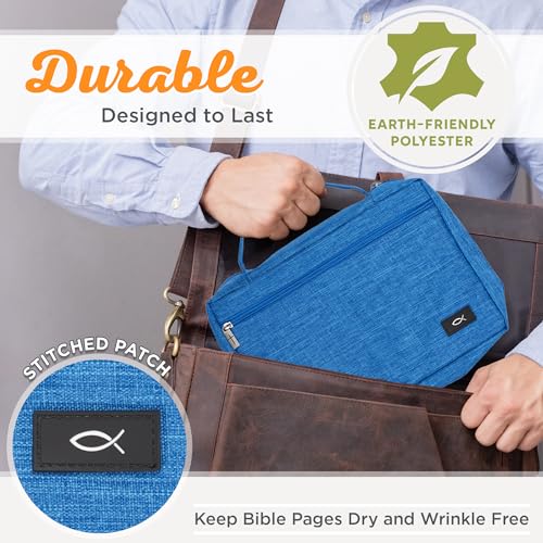 Christian Art Gifts Polyester Bible Cover for Men & Women: Jesus Fish Patch - color: Light Blue/Jesus Fish, size: Extra Large