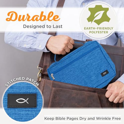 Christian Art Gifts Polyester Bible Cover for Men & Women: Jesus Fish Patch - color: Light Blue/Jesus Fish, size: Extra Large
