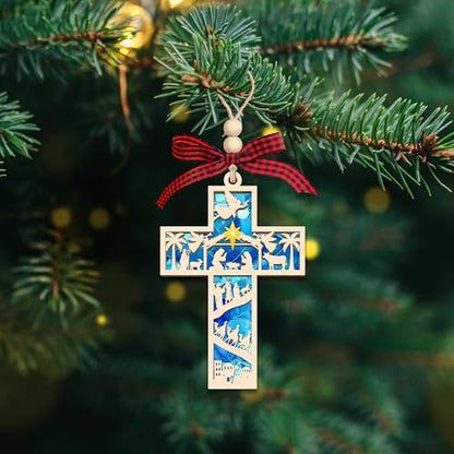 HEXMOZ Nativity Cross Ornament for Christmas Tree - Christian Ornaments - color: Religious Home