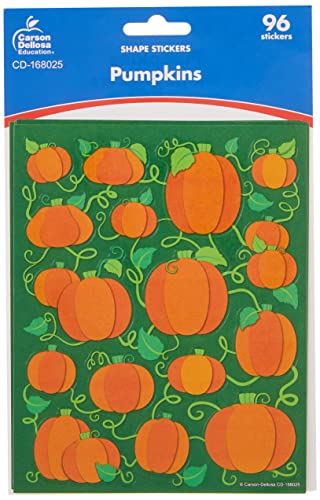 Carson Dellosa Pumpkin Stickers, 96 Pumpkin Stickers for Kids, Thanksgiving Crafts, Pumpkin Craft, Reward Stickers, and Motivational Stickers, 6 Sheets of Halloween Stickers for Kids - style: Pumpkins