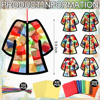 Motipuns 32 Sets Bible Crafts for Kids, Coat Suncatcher Kit Stained Glass - style: Coat