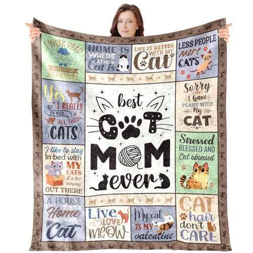 Wxiben Cat Mom Throw Blanket - Cats Mom Gifts for Cats Lovers Cat Mom Ever Throw Blanket Soft Flannel Blanket Gift for Women Pets Lover Gifts for Cats Owners Mother Chair Sofa Bed Home Decor 60x50 - color: Cat Mom Blanket