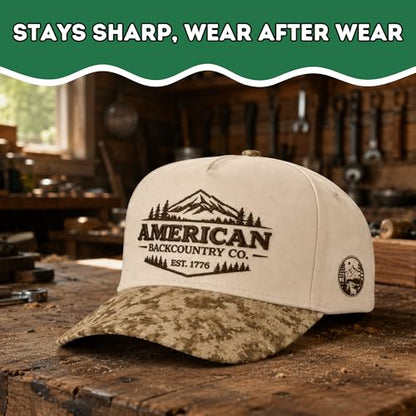 Trucker Hats for Men – Snapback Embroidered Design, Adjustable Fit – Funny Golf Hats, Fishing & Casual Wear - color: American Backcountry