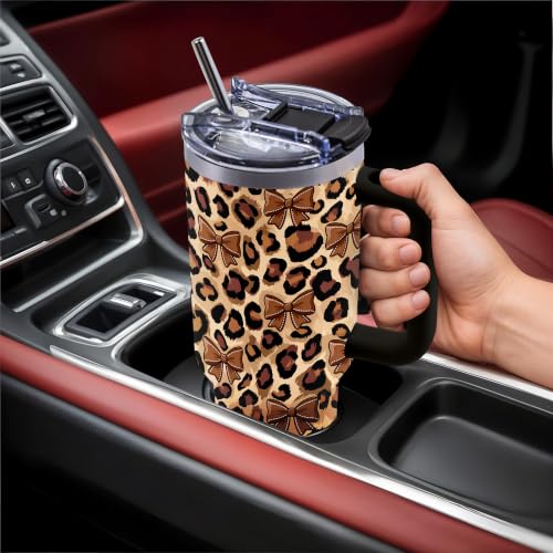 Leopard Gifts for Women, 40oz Tumbler with Handle & Straw - color: Leopard Print