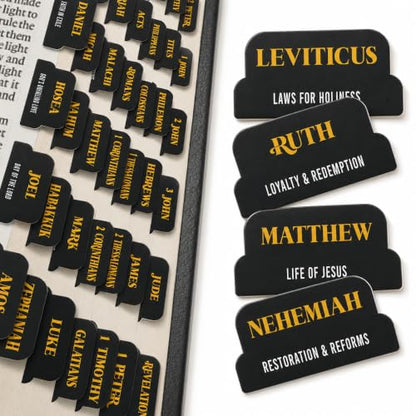 90 Christian Bible Tabs for Women, Men, Kids - Black Gold Version - color: Black Gold
