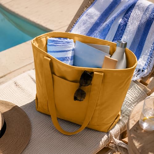 DALIX 20" Solid Color Cotton Canvas Shopping Tote Bag in Butterscotch - color: Butterscotch