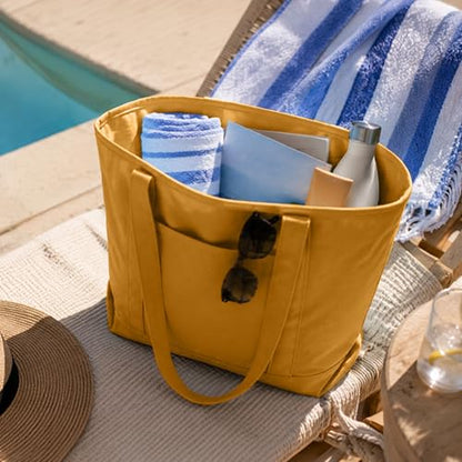 DALIX 20" Solid Color Cotton Canvas Shopping Tote Bag in Butterscotch - color: Butterscotch