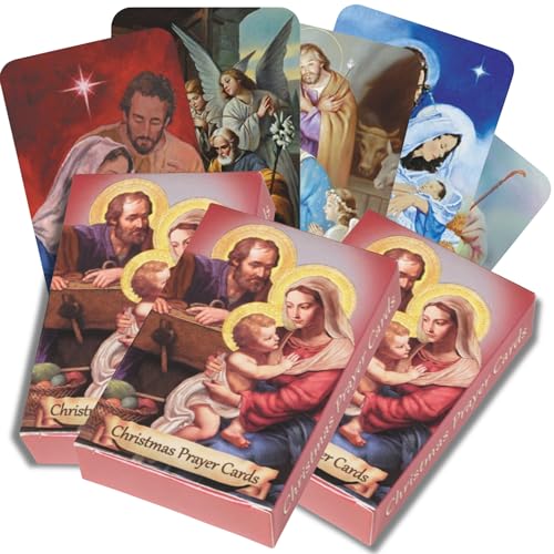 Needzo Christmas Prayer Cards, Holy Family and Nativity Scene Images with Prayers on the Back, Assortment Bible Scriptures, 54 Cards Per Pack (Set of 3)