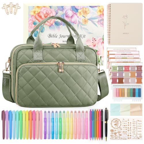 BellaHold Bible Cover Case for Women with All-in-One Bible Journaling Kit - color: Olive Green