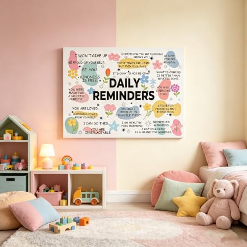 BAEMEFLE Daily Reminders Positive Affirmation Framed Canvas Wall Art, Uplifting Mental Health Motivational Quote Print, Encouragement Decor Gifts for Women, Home Office Classroom Dorm Bedroom Wall Decor 12x16 Inch (Daily Reminders, 16"L x 12"W, Framed) -