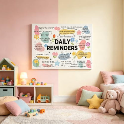 BAEMEFLE Daily Reminders Positive Affirmation Framed Canvas Wall Art, Uplifting Mental Health Motivational Quote Print, Encouragement Decor Gifts for Women, Home Office Classroom Dorm Bedroom Wall Decor 12x16 Inch (Daily Reminders, 16"L x 12"W, Framed) -