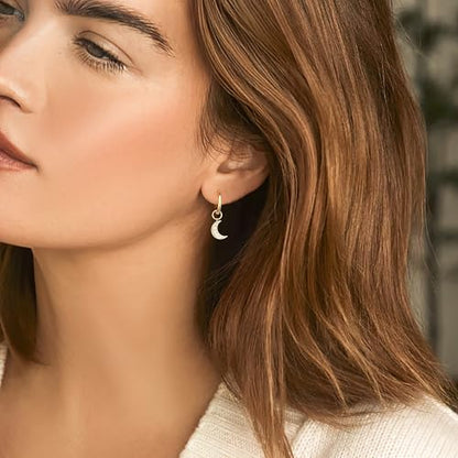 DAILY VIBES Cute Butterfly Star Cross Heart CZ Dangle Earrings for Women - color: Gold Moon CZ