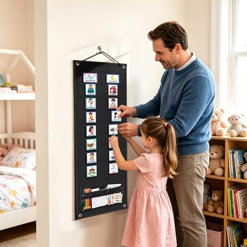 AKAYOK Foldable Felt Board for Toddlers, Double-Sided Flannel Board, Black - color: 33" X 12"-foldable & Expands-black