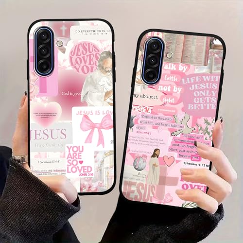 2 Pack Pink God Jesus Collage Phone Case for Samsung Galaxy A17 6.7", Bible Verse Christian Quotes Bow Design Cover for Woman Girl, Slim Soft TPU Protective Cases for Samsung Galaxy A17 - color: Pink Collage, size: for Samsung Galaxy A17
