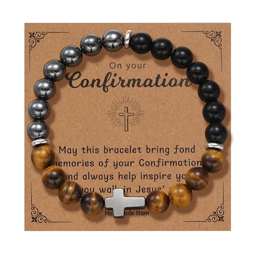 Cross Bracelet Gifts for Boys Girls, Baptism Communion Confirmation Birthday Christmas Valentines Graduation Gifts for Son Grandson Nephew Brother Niece - color: Confirmation2