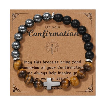 Cross Bracelet Gifts for Boys Girls, Baptism Communion Confirmation Birthday Christmas Valentines Graduation Gifts for Son Grandson Nephew Brother Niece - color: Confirmation2