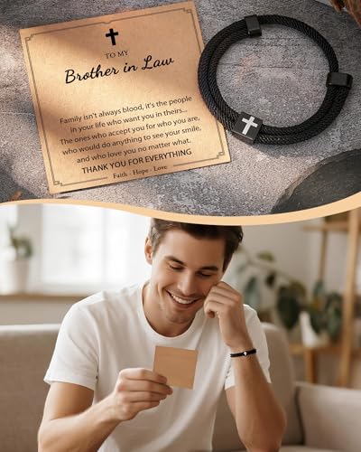 Shonyin Religious Catholic Gifts for Teen Boy Men, Cross Bracelet with Card - style: Brother in Law