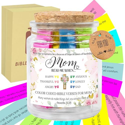 Bozidol Bible Verse Jar for Mom, Mom Gifts from Daughter Son, 90 Color Coded Bible Verses in a Jar, Inspirational Christian Faith Based Mothers Day Christmas Birthday Gifts for Women - color: Mom