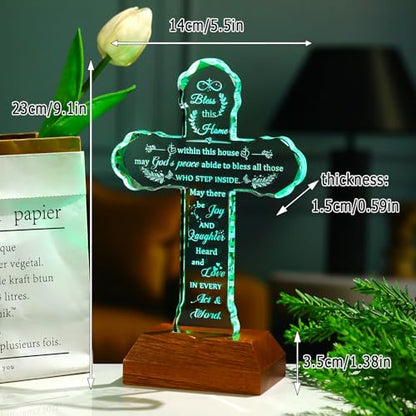 Ornalrist House Warming Gifts New Home for Women Men Glass Stand Cross - color: House Warming