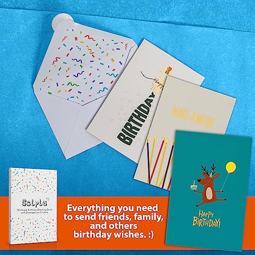 24 Pack Unique Gold Foil Birthday Cards with Envelopes & Stickers | 4x6 Inches Blank Happy Birthday Cards Assortment in Bulk for Family, Kids, Friends, Work & Office Celebrations. - size: 4x6 inches