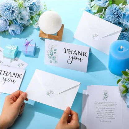 Marspark 25 Pack Funeral Thank You Cards Sympathy Envelopes, Greenery - style: Greenery