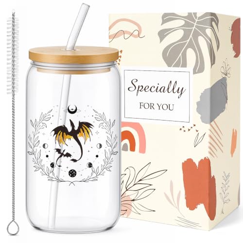 Dragon Gifts for Women Glass Cups - Glass Tumbler with Straw and Lid, Dragon Gift for Women Sister Best Friend Coworkers Bestie Teacher Birthday Graduation Christmas Holiday - style: dragon