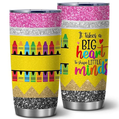 20oz Big Heart Shape Teacher Insulated Stainless Steel Tumbler with Lid - color: It Takes Big Heart to Shape Llittle Minds