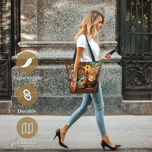 Bible Tote Bags For Women Religious Church Bag Christian Tote Bags Inspirational For Women Organizer Christian Gift - color: Cute Highland Cow