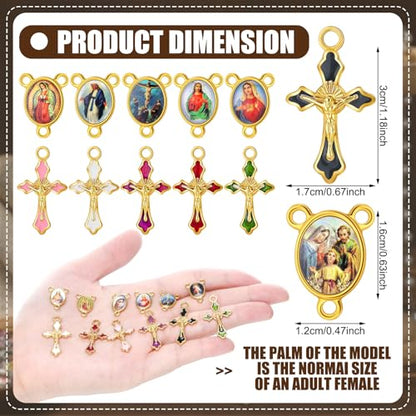 200 Pcs Rosary Making Kit Religious Charms Crucifix