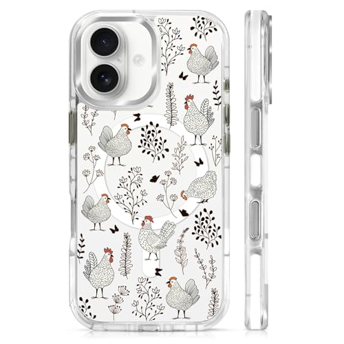 for iPhone 17 Case [Compatible with Magsafe],Girls Women Clear Magnetic Case Silicone Shockproof Protective Cover with Pattern Chicken Butterfly Flower - color: Chicken Butterfly Flower, size: iPhone 17