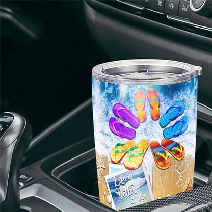 Personalized Beach Tumbler Girls Weekend Insulated cups Travel Purity Life Coffee Mug Cup with Lids Stainless Steel 20 30 Oz Gifts for Women Girls Friends Trip - color: Beach 495