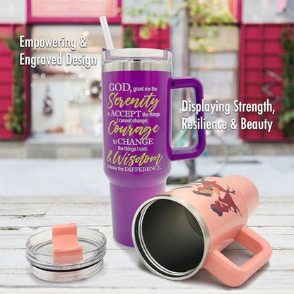 40oz Christian Tumbler for Women with Handle, Straw & Leak-Proof Lid – Insulated Stainless Steel Travel Mug with Bible Verses & Inspirational Quotes – Faith-Based Gift for Her – Serenity - color: Serenity