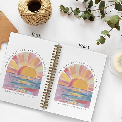His Mercies Are New Every Morning Christian Spiral Notebook, Inspirational Bible Journal Notebook, Boho Sunshine Notebooks for School Work, Religious Office Supplies Gifts for Women, 5.5x8.3 Inch