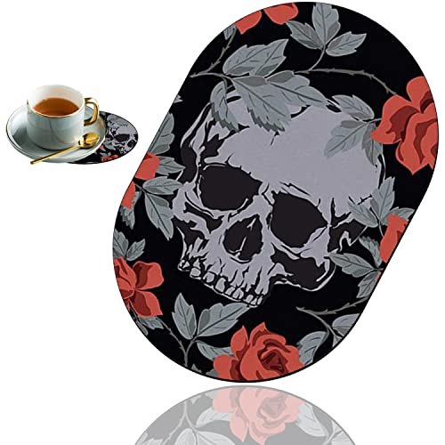 Personality Mouse Pad with Coaster Set, Human Skulls Vintage Roses Fashion Design Mouse Pad Non-Slip Rubber Gaming Mouse pad Computer Laptop - color: Human Skulls Vintage Roses