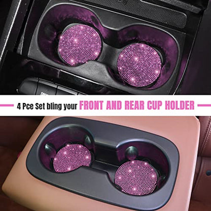 ToBeQueen Pink Car Cup Holder Coaster, 4 Pack Crystal Rhinestone Bling Coaster Universal 2.75 Inch Anti-Slip Shockproof Car Cup Mat Auto Interior Accessories for Women Girl, Pink - color: E-pink