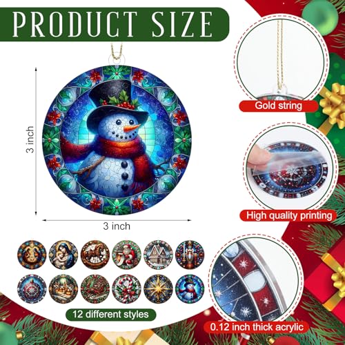 Vercraft 12 Pcs 3'' Christmas Ornaments Stained Glass Style, Classic Design - style: Classic Design