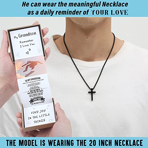 THEMEROL To My Son/Grandson Cross Necklace – Meaningful Keepsake for Boys & Men with Sentimental Pull-Out Card Gift Box