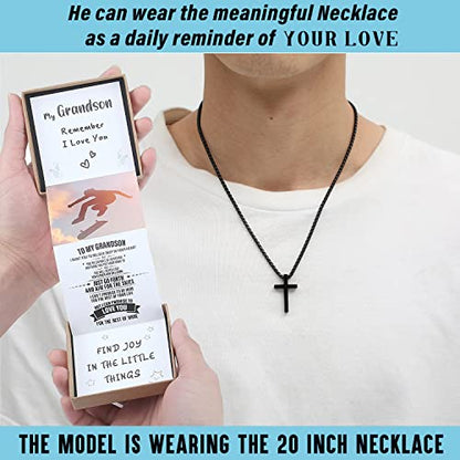 THEMEROL To My Son/Grandson Cross Necklace – Meaningful Keepsake for Boys & Men with Sentimental Pull-Out Card Gift Box