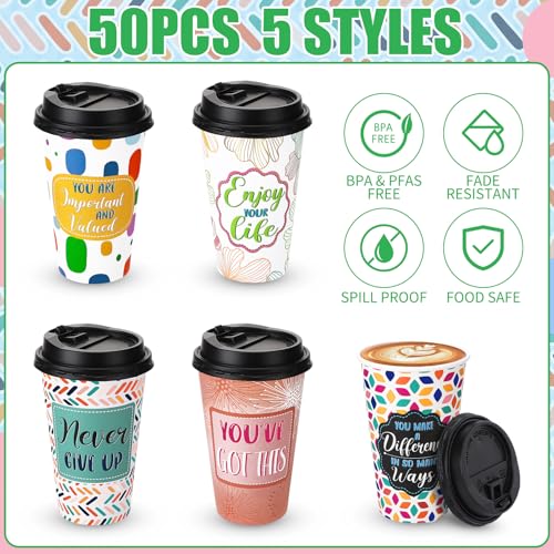 50 Pack 16 oz Disposable Coffee Cups with Lids Pink Motivational - style: Fashion
