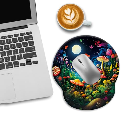 LIMKRIAN Mushroom Ergonomic Mouse Pad with Gel Wrist Rest, 9.8 x 8.6 in - color: Beautiful Mushrooms