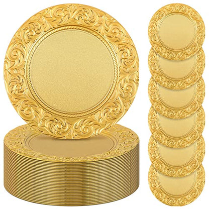 Uiifan 50 Pcs Gold Charger Plates Bulk 13'' Antique Plastic Chargers - color: Gold