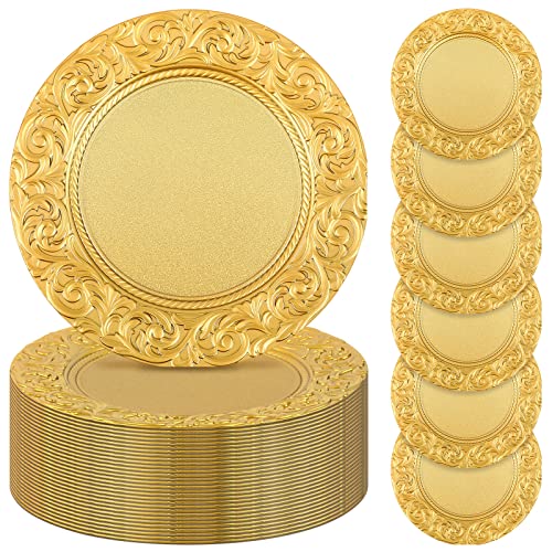 Uiifan 50 Pcs Gold Charger Plates Bulk 13'' Antique Plastic Chargers - color: Gold