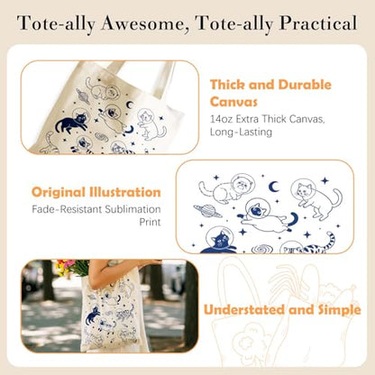 Aesthetics Canvas Tote Bag - Art Design Gift for Women, Reusable Purse Tote Bag with Inner Zip Pocket - style: Cat-05